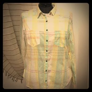 Yellow plaid, light weight long-sleeve button up